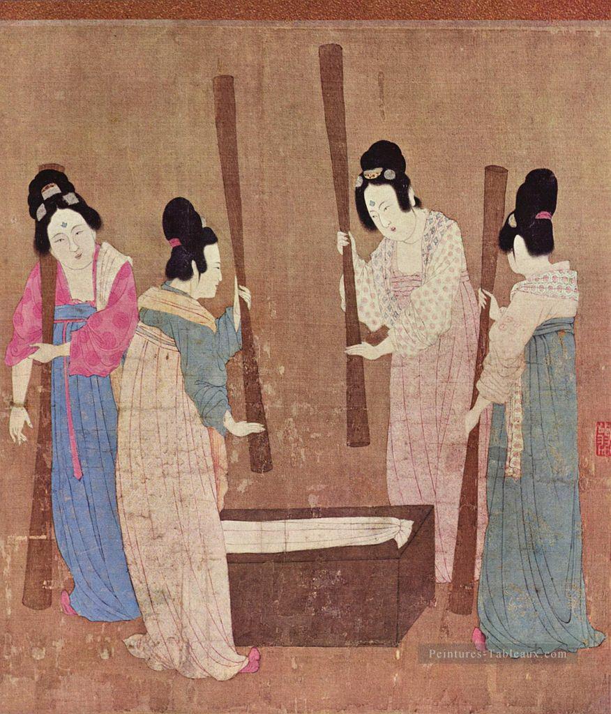 les femmes préparant la soie après Zhang Xuan 1100 vieille encre de Chine Peintures à l'huile